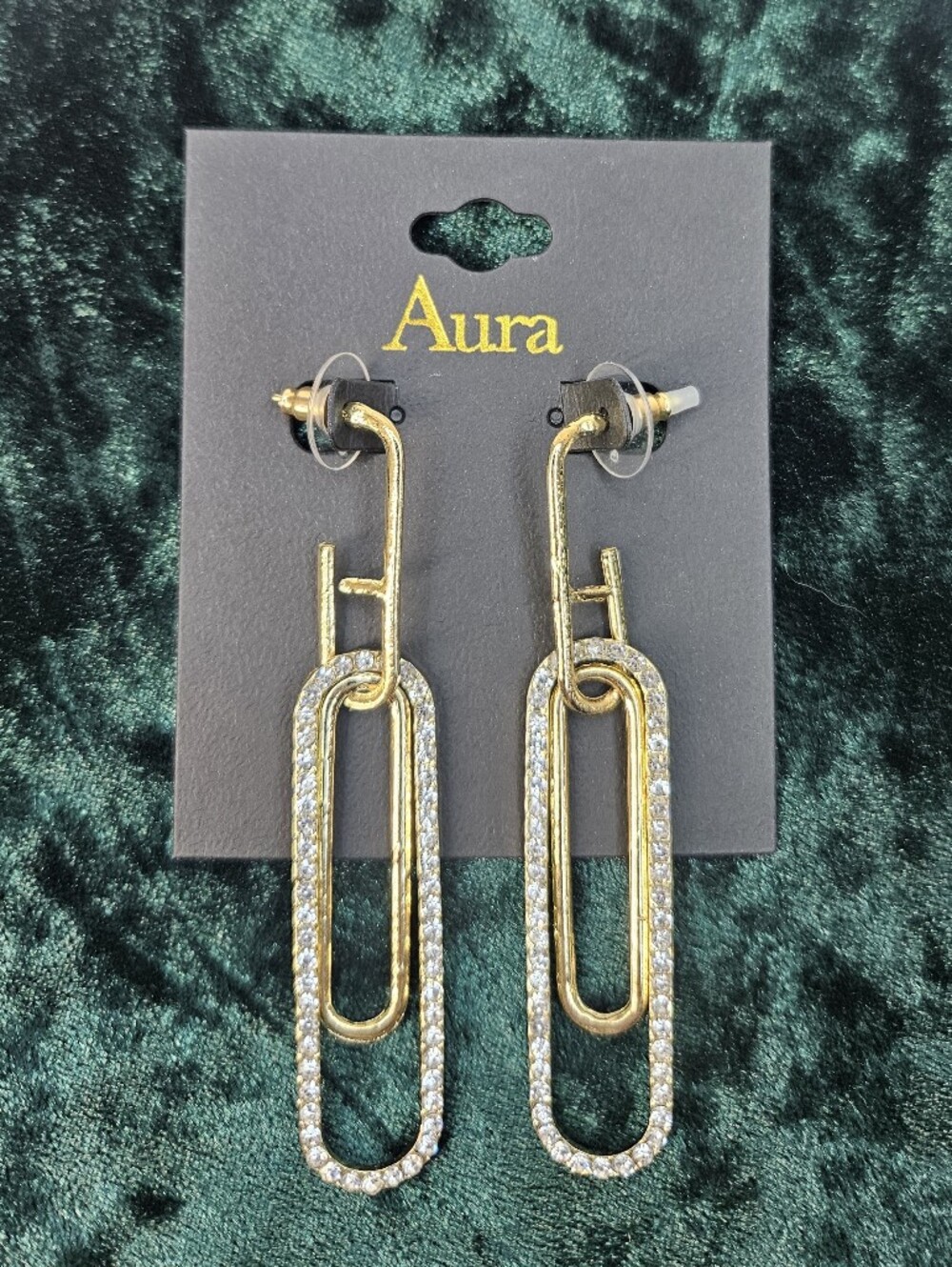 Aura Gold Crystal Link Drop Earrings - Gold and Clear